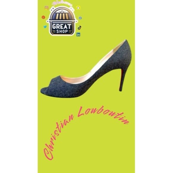 Christian Louboutin Womens Peep Toe Heels Size 7US/37.5EU Gray Wool & Red Sole - Picture 1 of 15